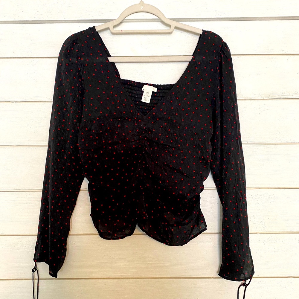 Perfect for Valentine’s Day! Heart sheer ruched blouse